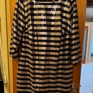 Vince Camuto Sequin Striped Dress in Black and Gold